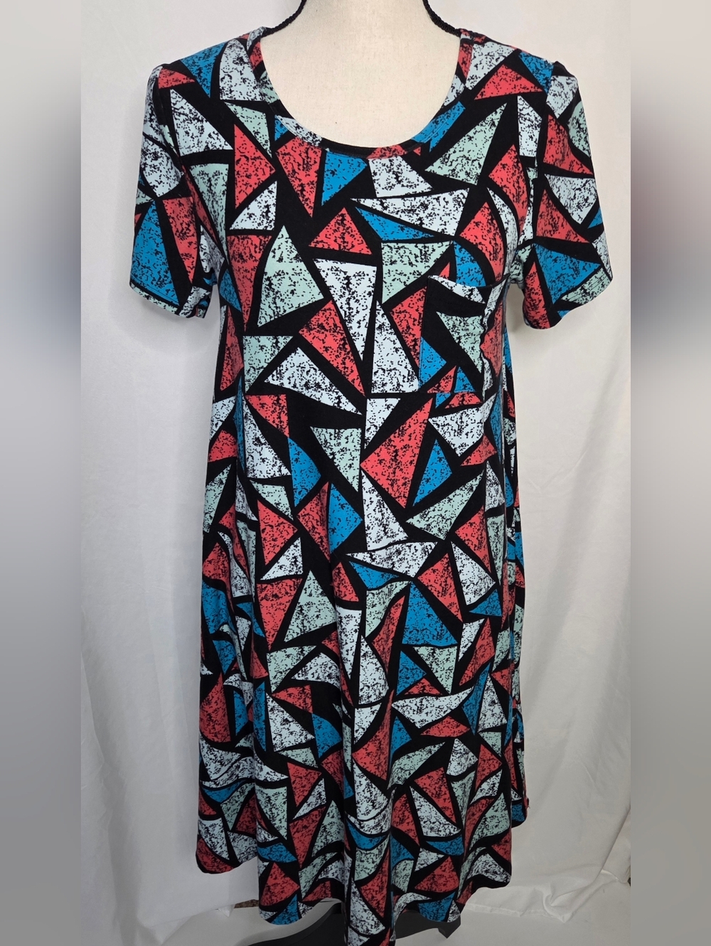 LuLaRoe‎ Geometric Midi Dress in Black, Coral, Teal & White